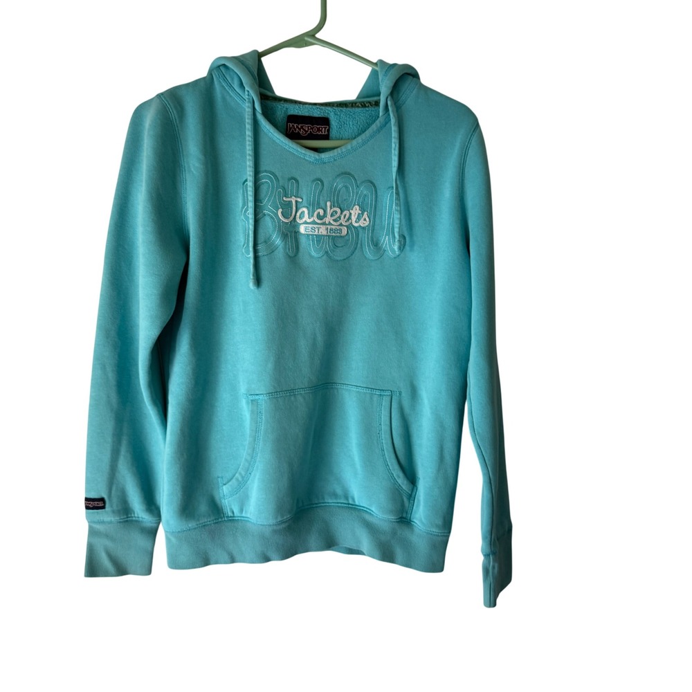 Jansport‎ Vintage 90s Y2k Teal Blue Pullover Hoodie Sweatshirt Logo Women's L